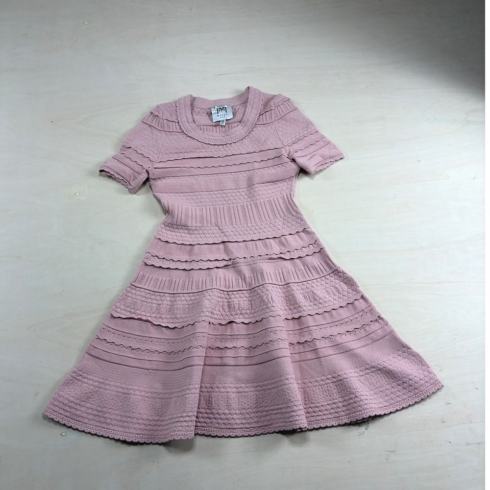 Milly Minis Girls Pink Tiered Pointelle Knit Fit and Flare Dress Size 7/8